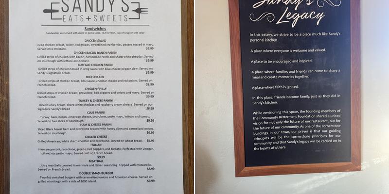 Sandy's Eats + Sweets Menu