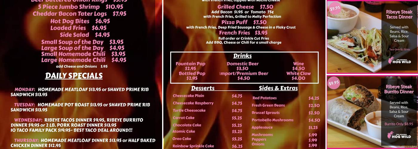 Hog Wild New Lenox Menu