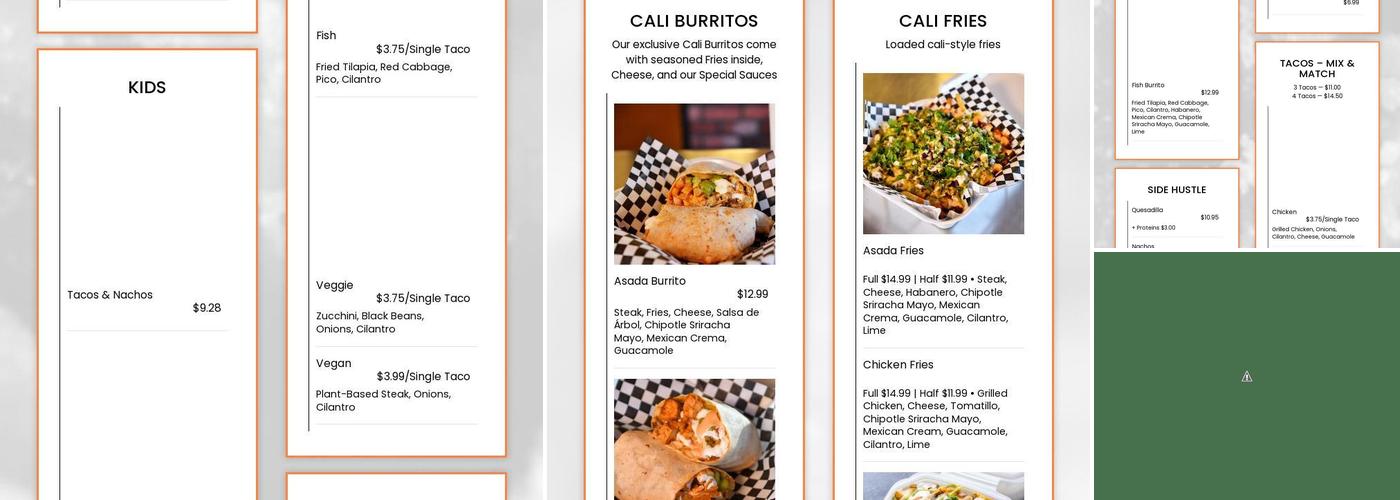 Cali Burrito Co Menu