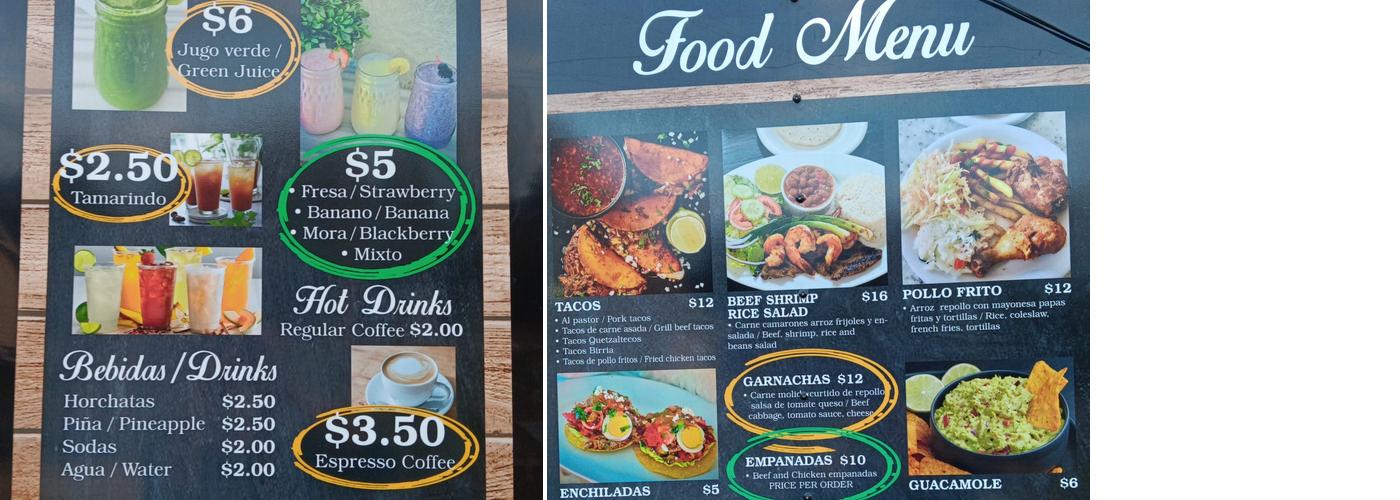 The Island cafe Menu