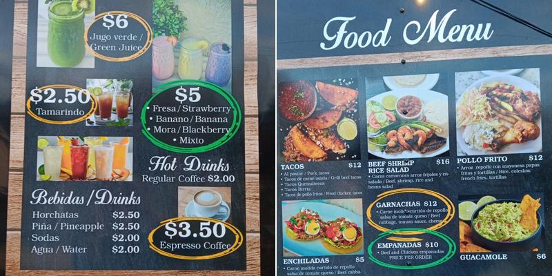 The Island cafe Menu