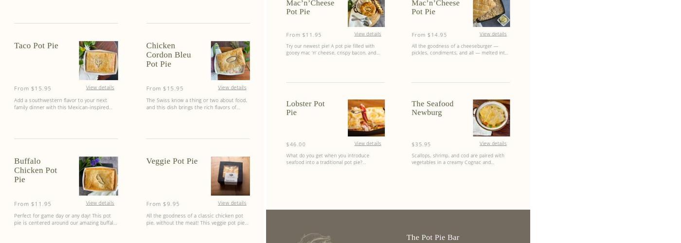 The Pot Pie Bar Menu