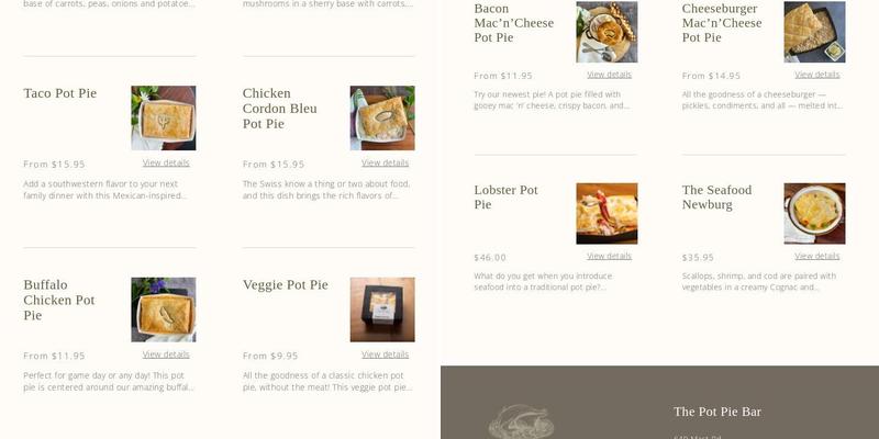 The Pot Pie Bar Menu