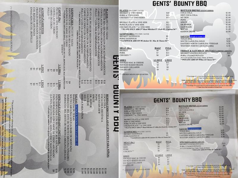Gents' Bounty BBQ, LLC Menu