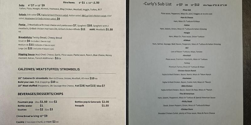 Curly's Pizza & Subs Menu