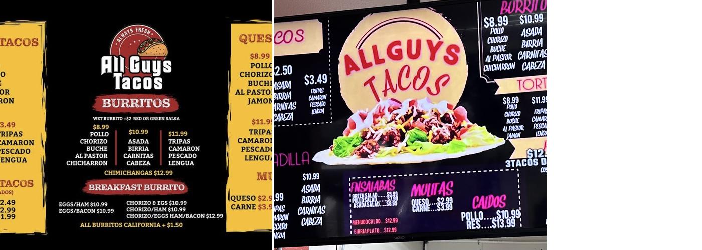ALL GUYS TACOS Menu