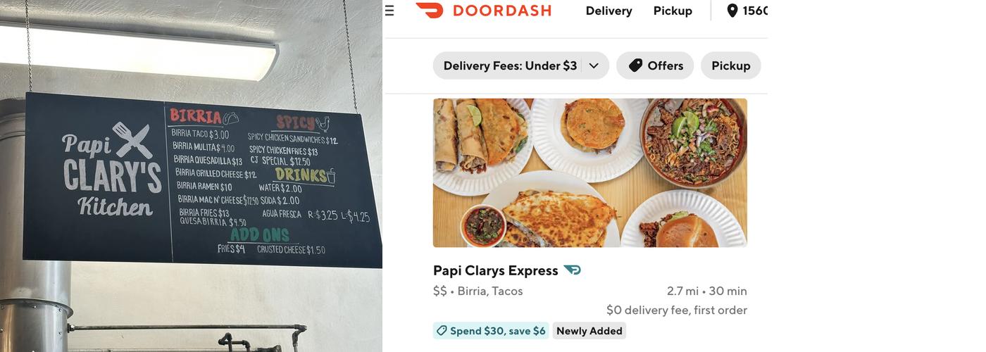 Papi Clary’s Kitchen Express Menu