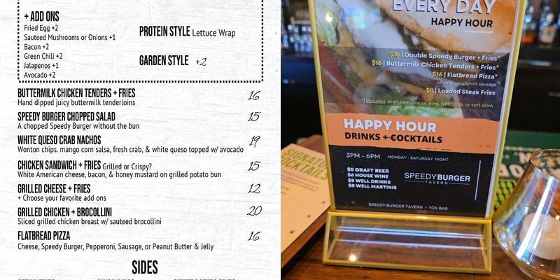 Speedy Burger Tavern Menu