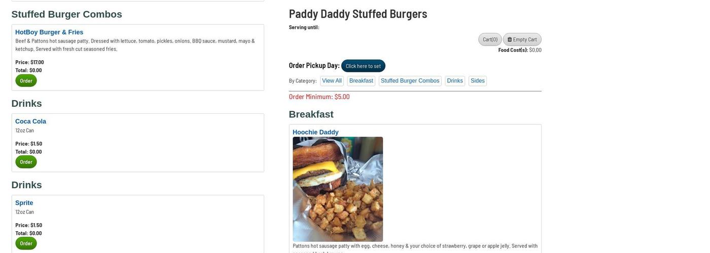 Paddy Daddy Stuffed Burgers Menu