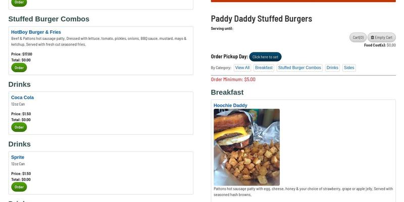Paddy Daddy Stuffed Burgers Menu