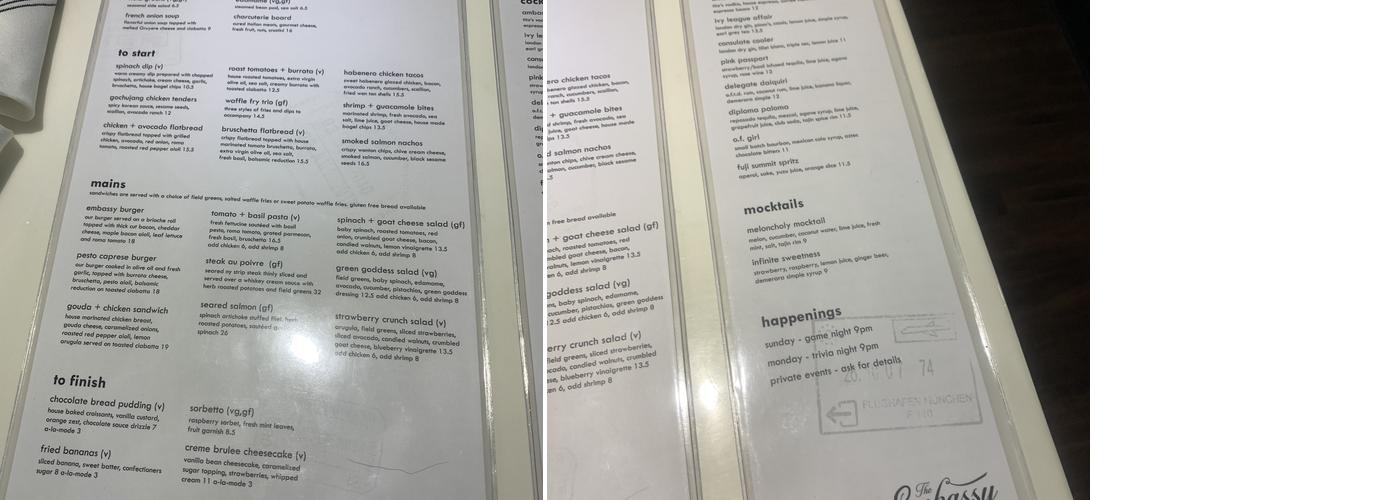 The Embassy Menu