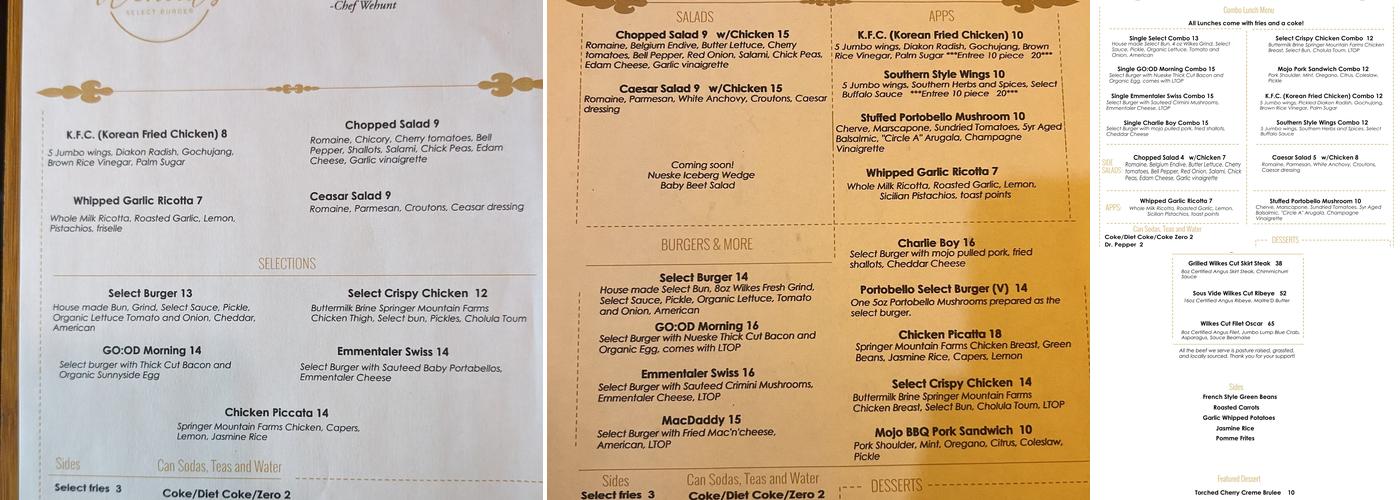 Wehunt Select LLC Menu