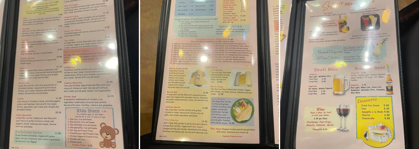 Sofia's Mexican Restaurant Menu
