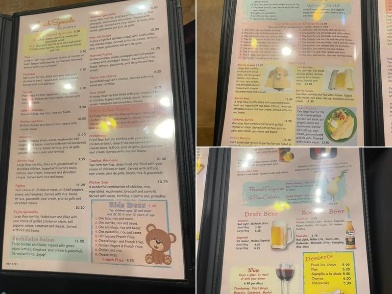 Sofia's Mexican Restaurant Menu