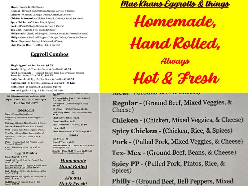 Mae Khan's Eggrolls and things Menu