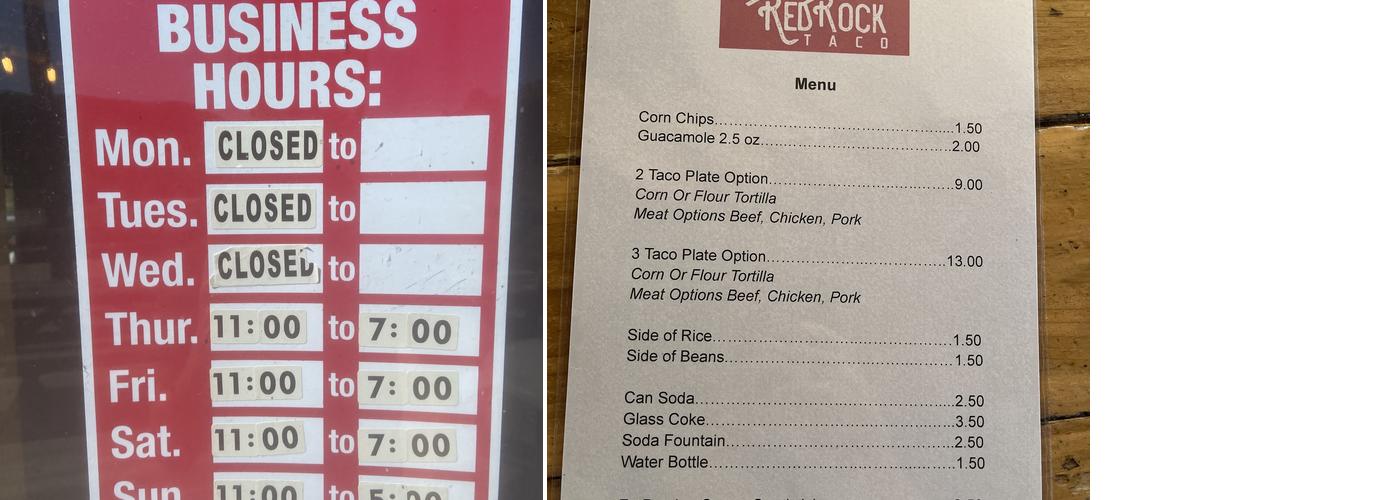 Red Rock Taco Menu