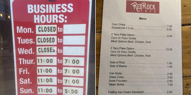 Red Rock Taco Menu