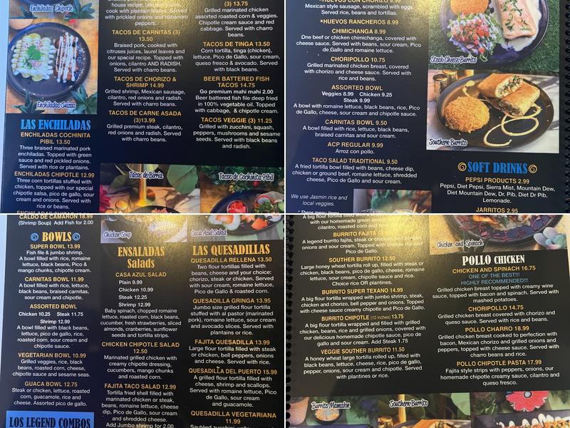 Casa Azul Mexican Kitchen Shelby Menu