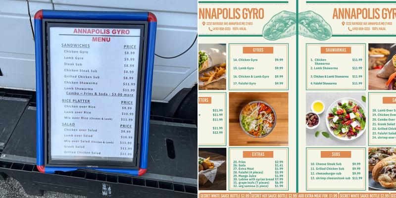 Annapolis Gyro Menu