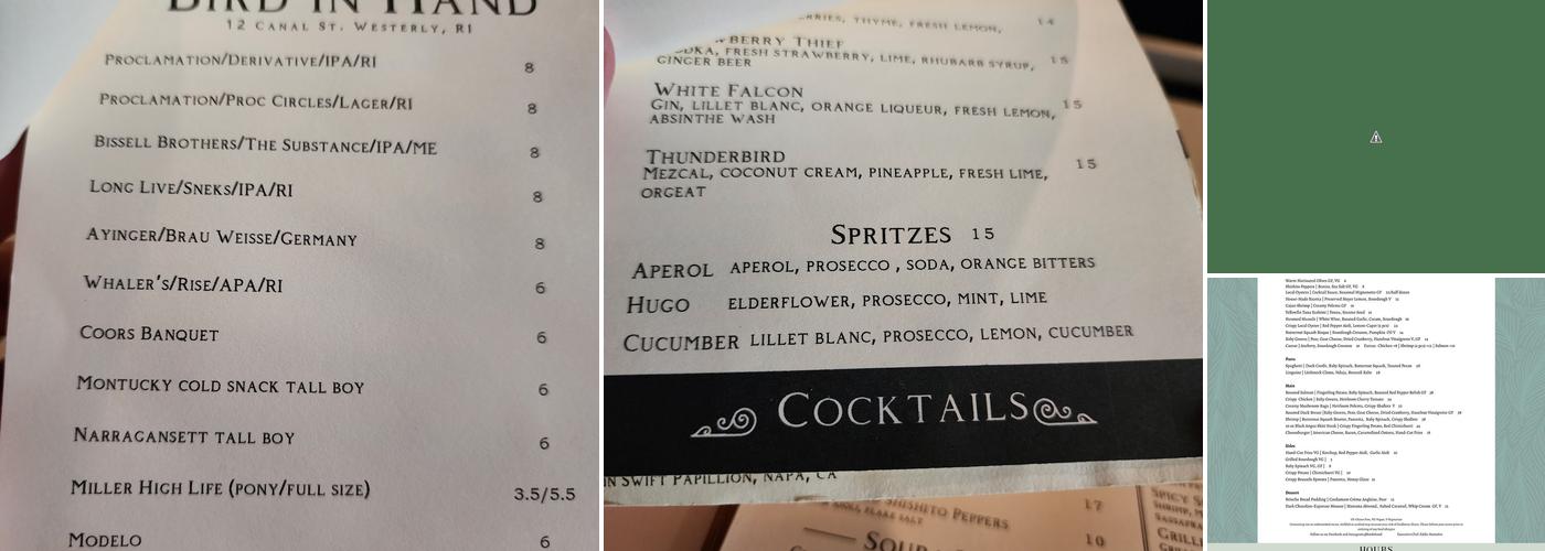 Bird in Hand Menu