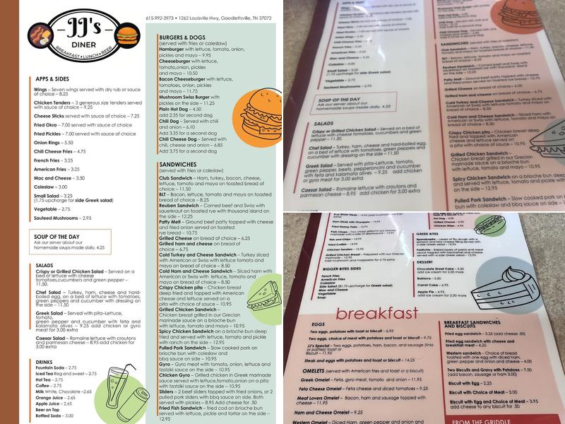 JJ’s Diner Menu