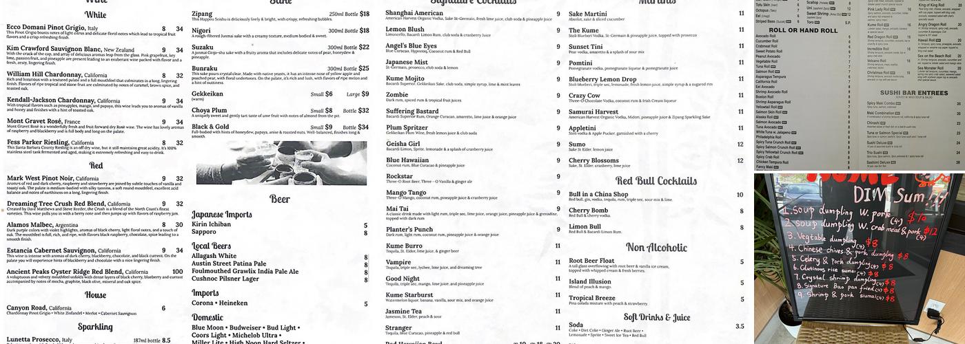 Kume Sushi Lounge Menu