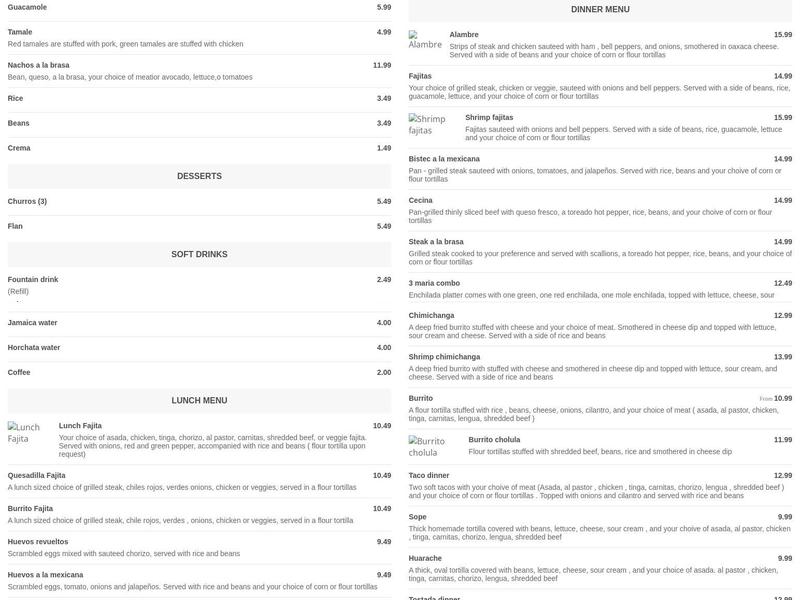 Breakfast a la Brasa Menu