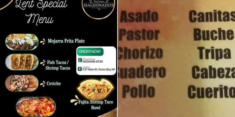 Tacos maldonado Menu