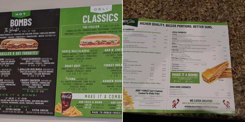 Jon Smith Subs Menu