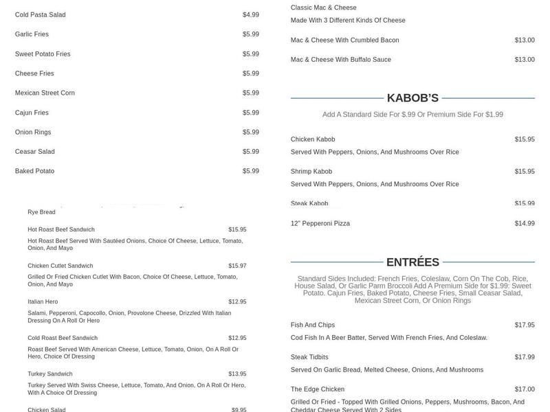 The Edge At Lulu's Menu