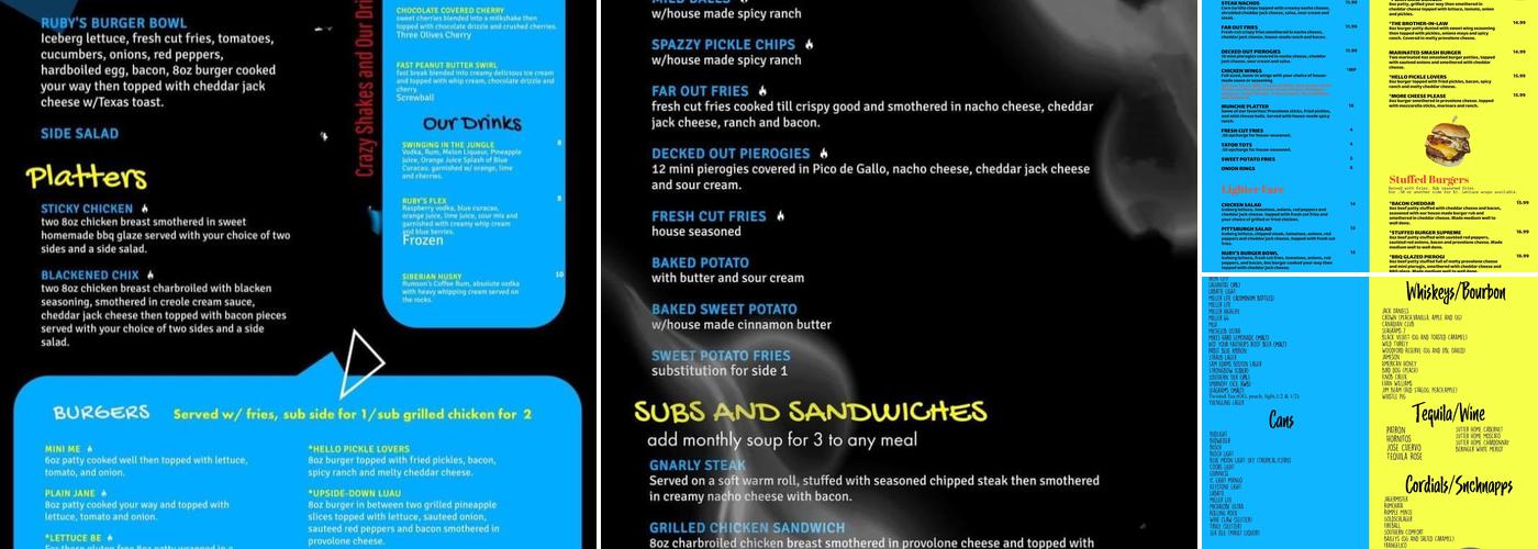 Ruby's Den burger & spirits Menu