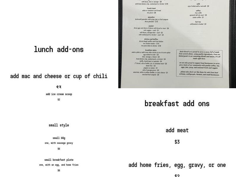 Bosio Biscuit Co. Menu