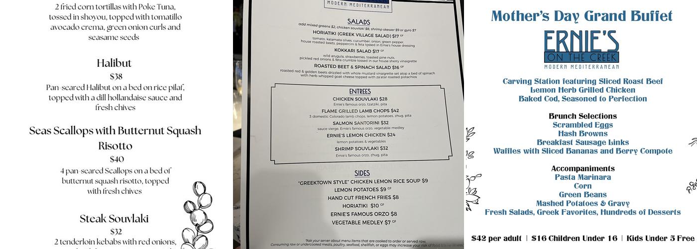 Ernie's On The Creek Menu