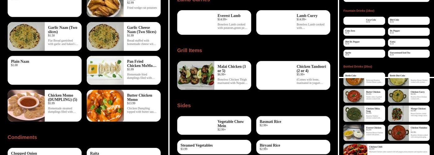 Everest Curry kitchen express Menu