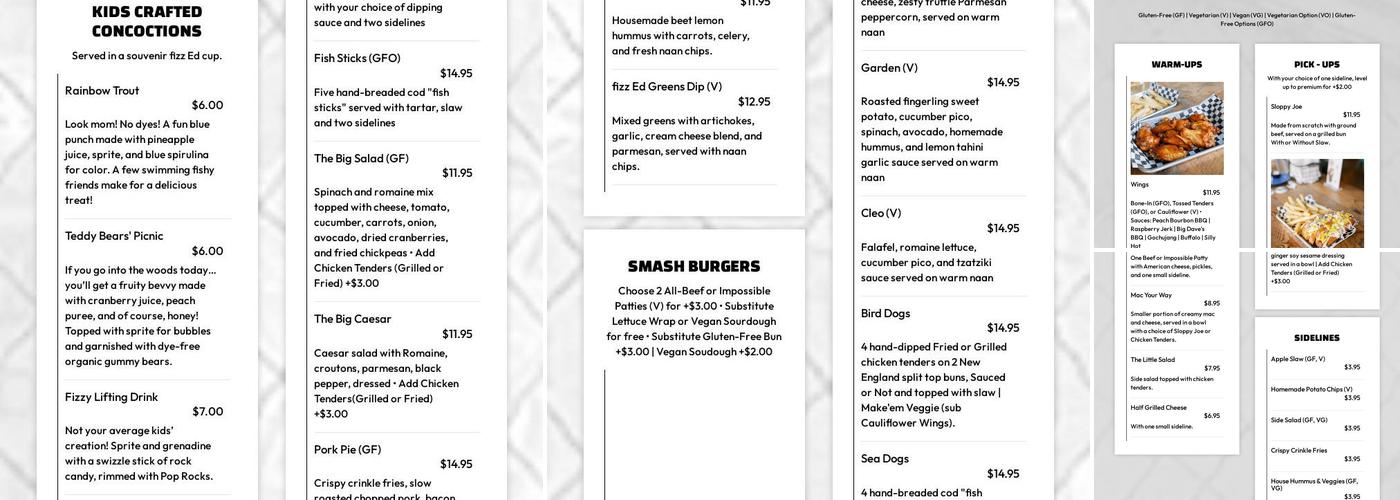 fizz Ed Menu