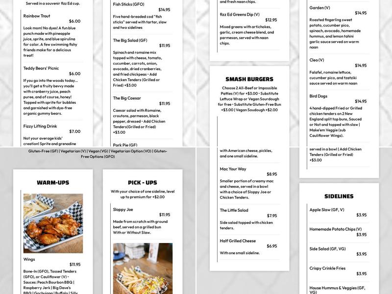 fizz Ed Menu