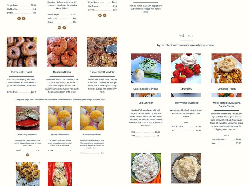 The Bronx Bagel Buggy Menu