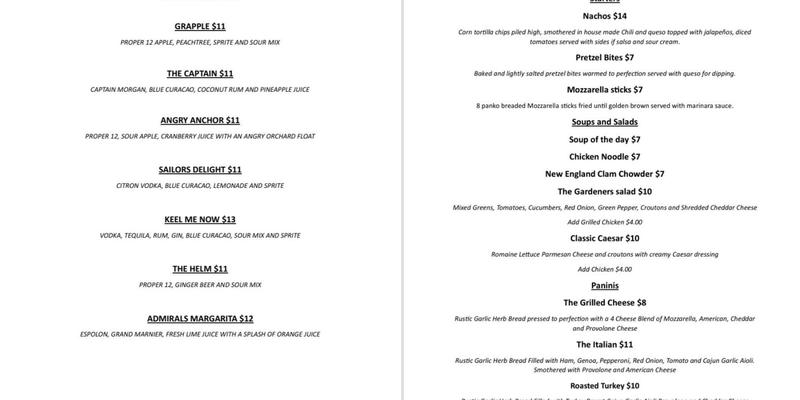Captain’s Pub Menu