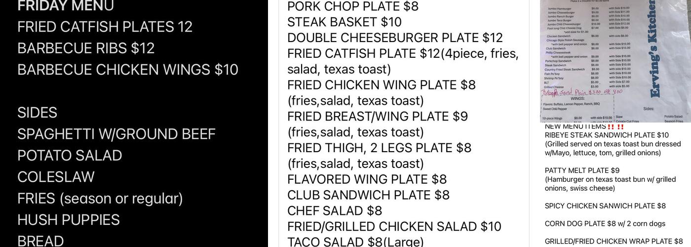 ERVING'S KITCHEN Menu