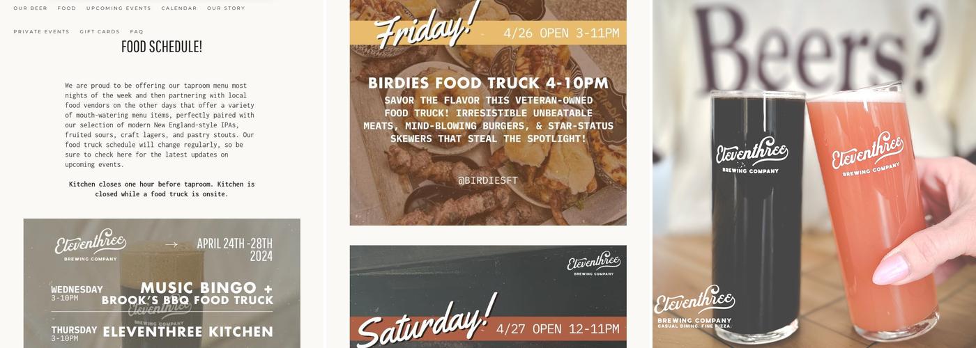 Eleventhree Brewing Menu