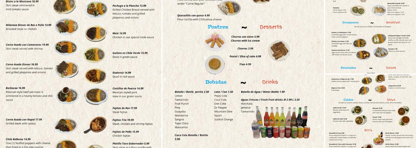 La Cocina de Maria Menu