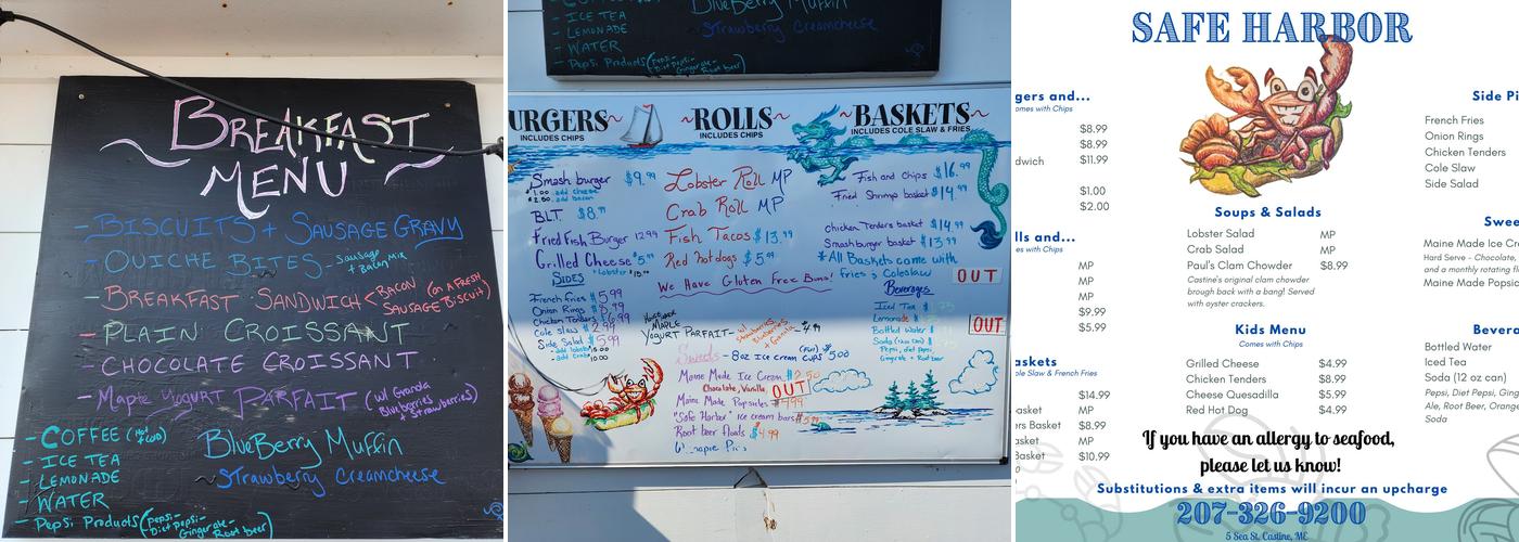 Safe Harbor Cafe Menu