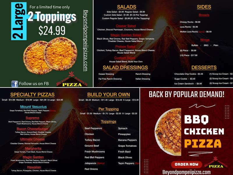 Beyond Pompeii Pizza Menu