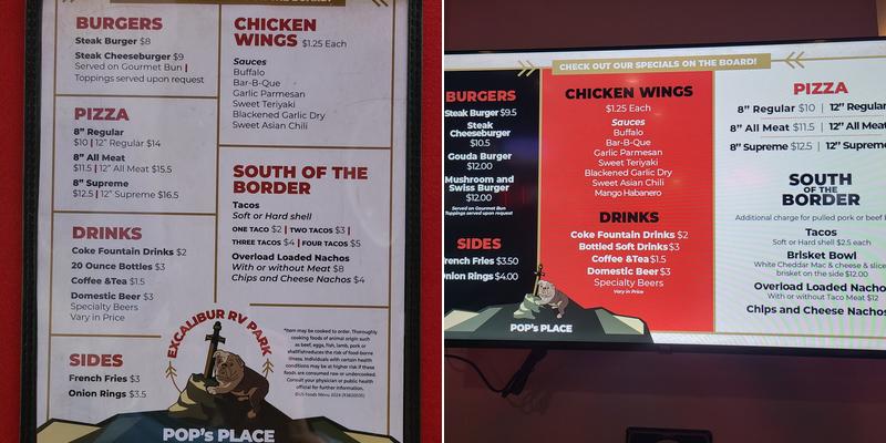 Pop's Place Menu