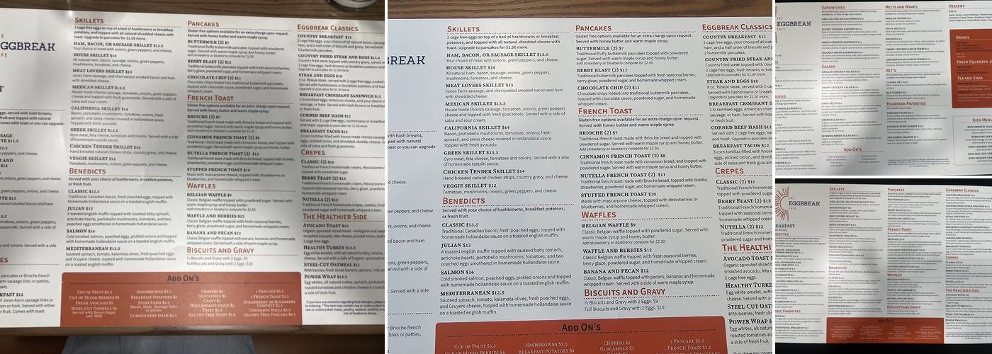 The Eggbreak Cafe Menu