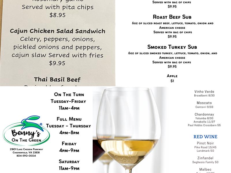 Benny's on the green Menu