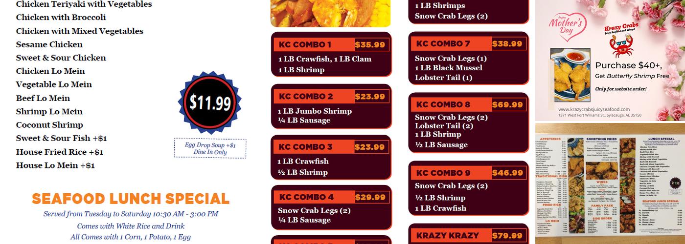 Krazy Crabs Seafood and Wings Menu