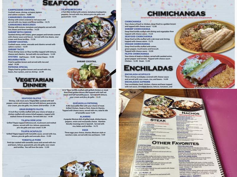 La Patrona Cantina and Grill Menu