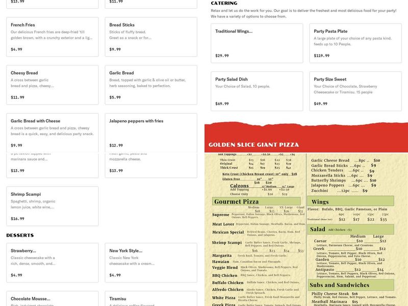 Golden Slice Giant Pizza Menu