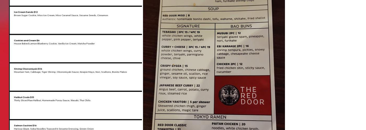 The Red Door Menu